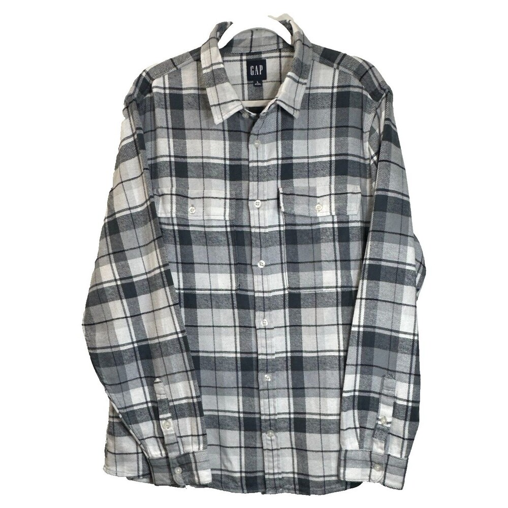 Gap Shirt Men's Size L Gray Plaid Flannel Button Up Chest Pocket Outdoor Cotton